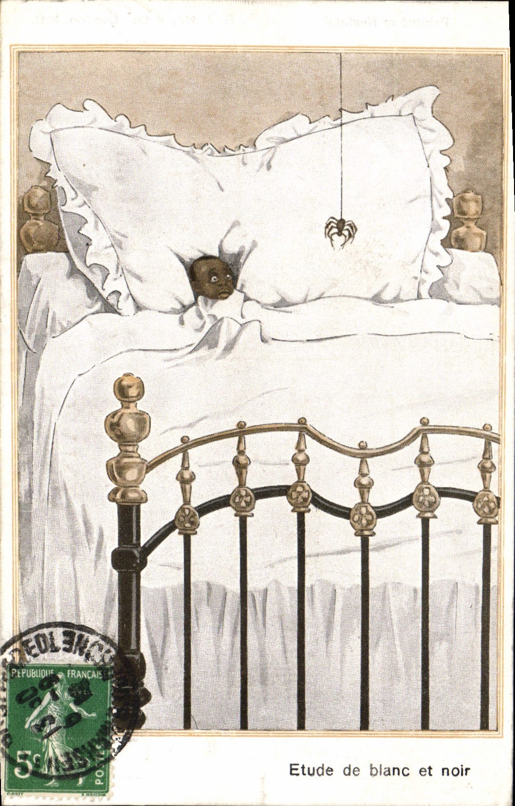 CPA Negre Enfant de couleur Araignee Etude de blanc et noir