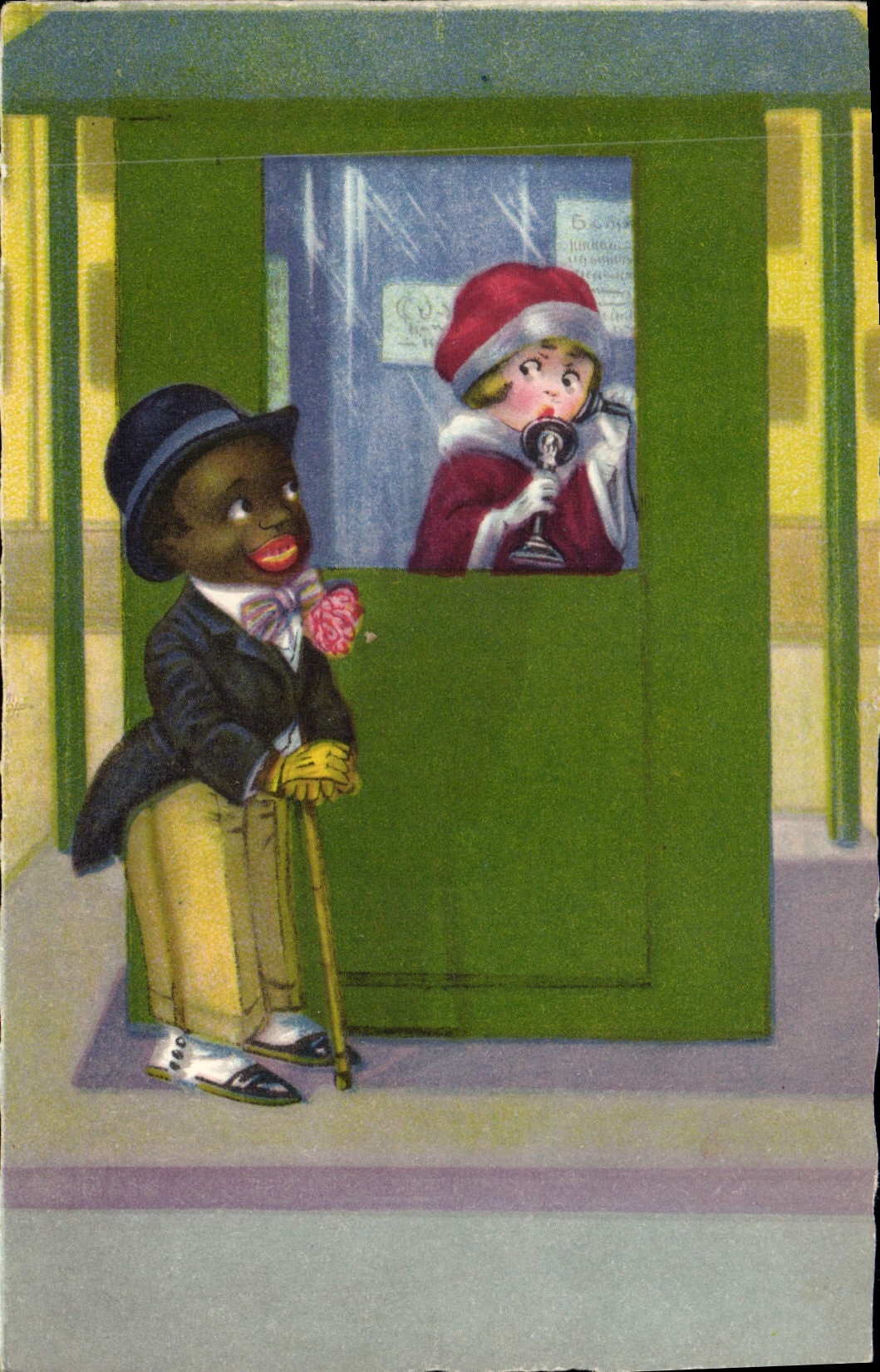 CPA Negre Enfant de couleur Train Telephone