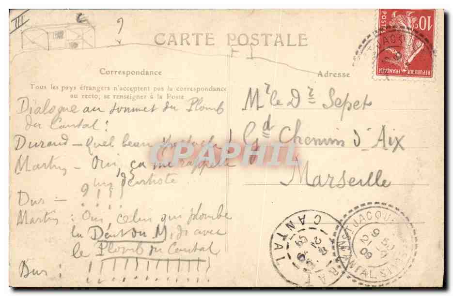 CPA Folklore Auvergne Le passe temps du Dimanche  — Verso
