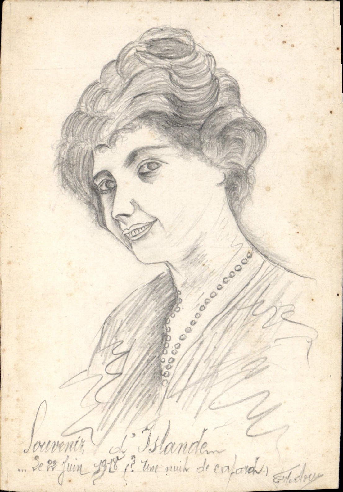 Portrait d'une femme — Souvenir d'Islande — dessin de Thedouy