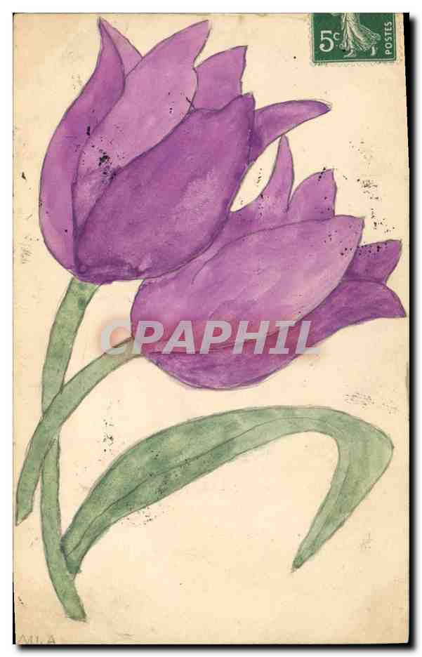 CPA Fleurs (dessin a la main) 
