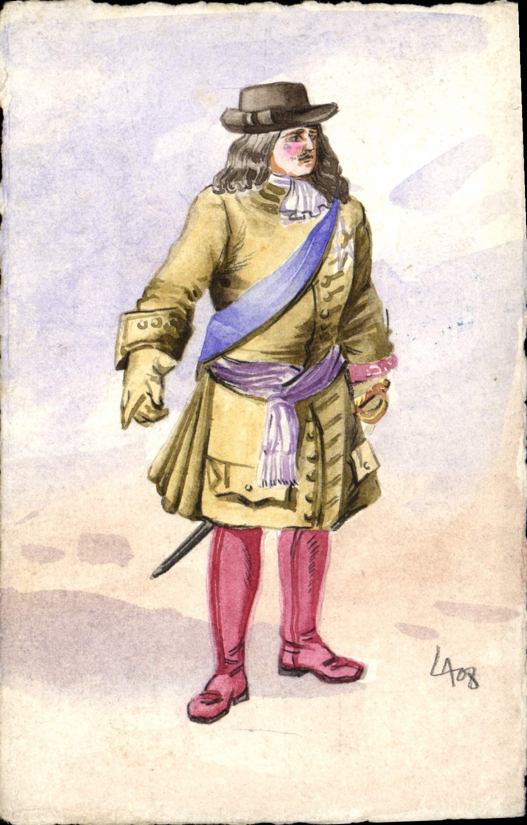 CPA Bourgeois Louis XIV (dessin a la main) 