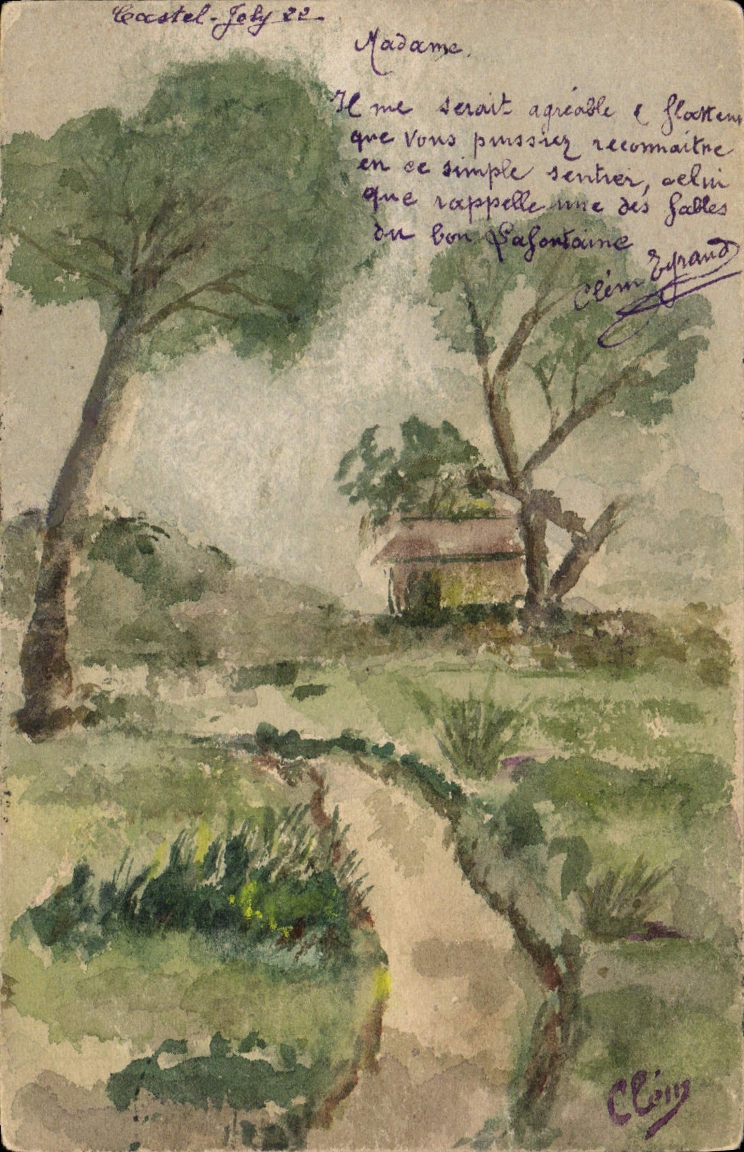Paysage rural avec sentier — Coacastel, juillet 1922 — Clém Zirand - Anverso