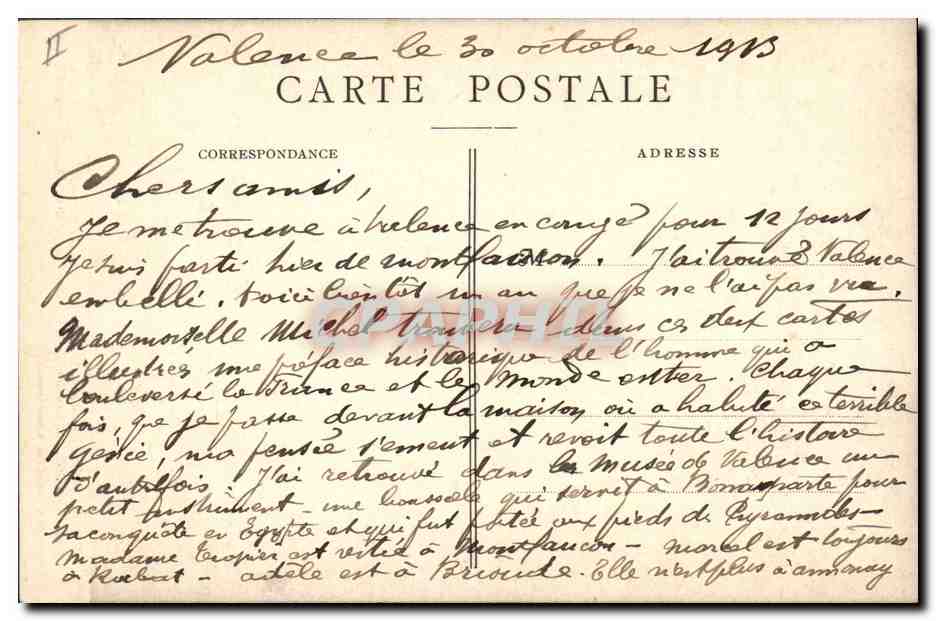 CPA Napoleon 1er Chambre de Bonaparte a Valence — Rückseite