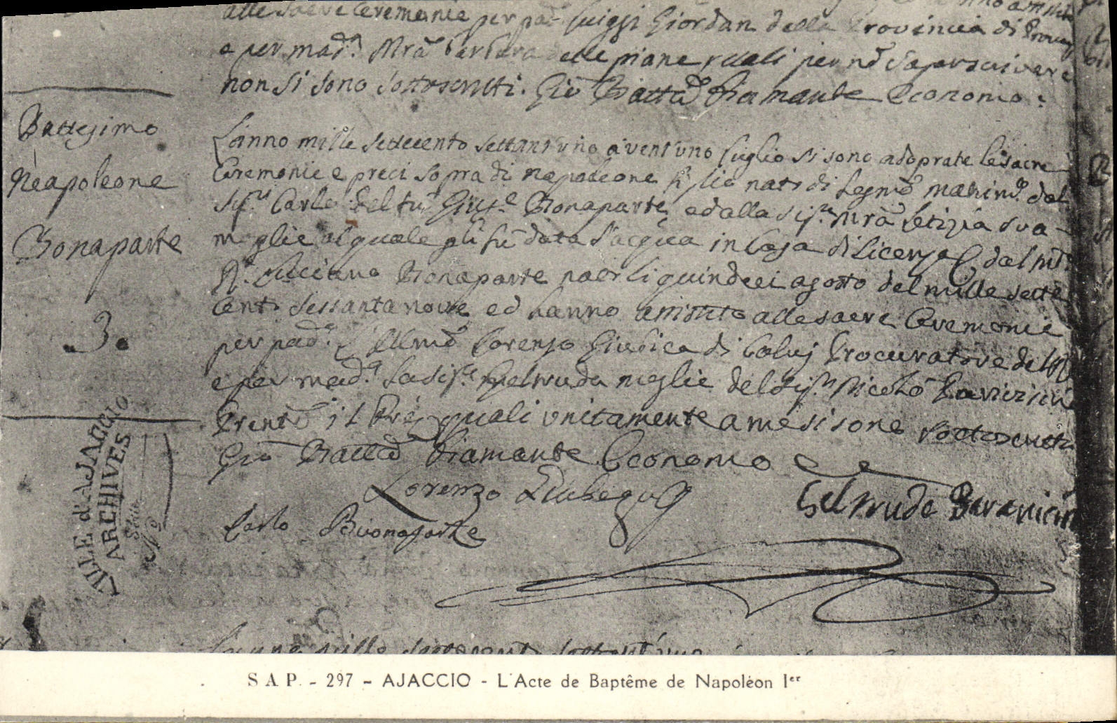 CPA Napoleon 1er Ajaccio L'acte de bapteme 
