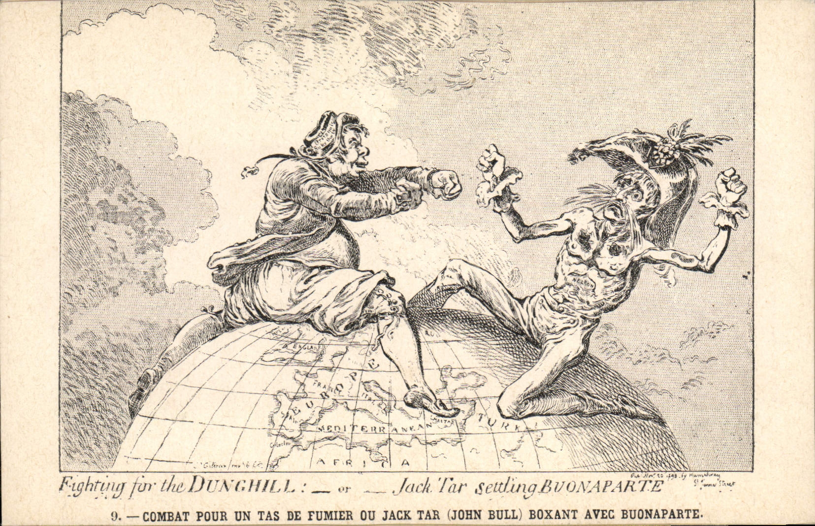 CPA Napoleon 1er Combat pour un tas de fumier ou Jack Tar John Bull boxant Boxe