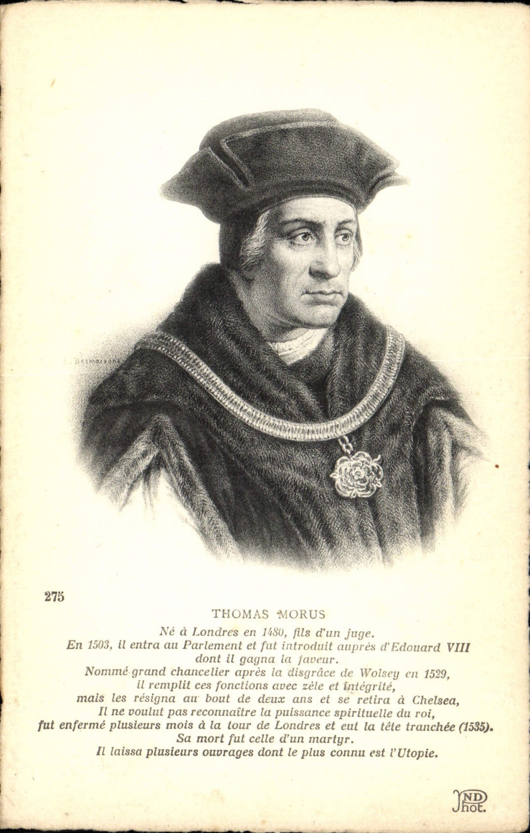 Thomas Morus — Portrait gravé — Delhorizon, n° 275