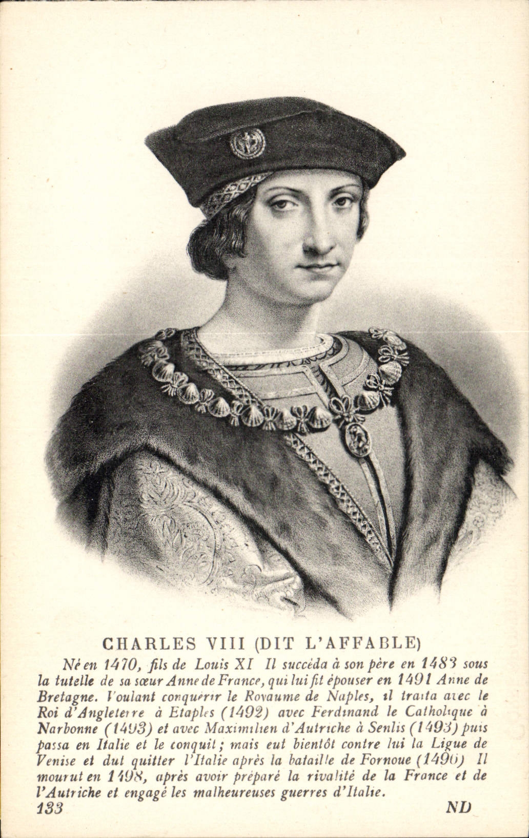 Charles VIII (dit l'Affable) — portrait gravé — éditeur Levé et Neucassin, n° 133