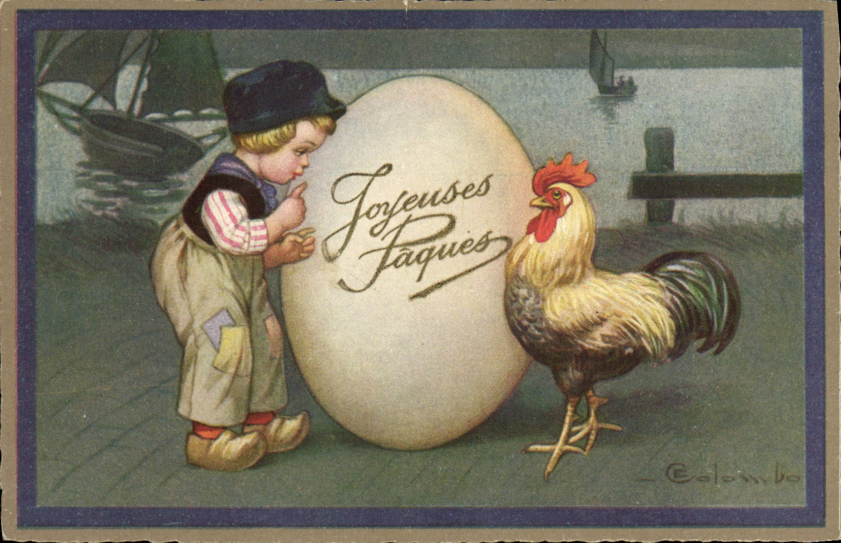 CPA Enfant Coq Paques oeuf 