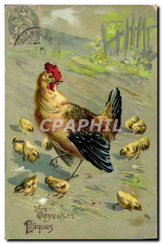 Coq et poussins — Joyeuses Pâques — éditeur non visible