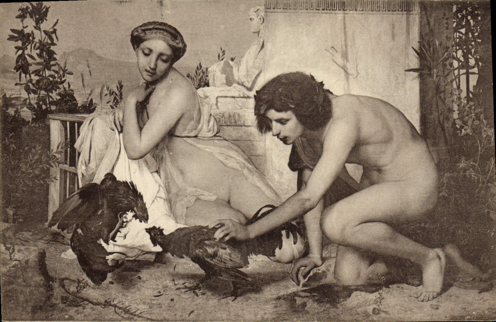 CPA Coq Musee du Luxembourg Paris Un combat de coqs Gerone Leon 