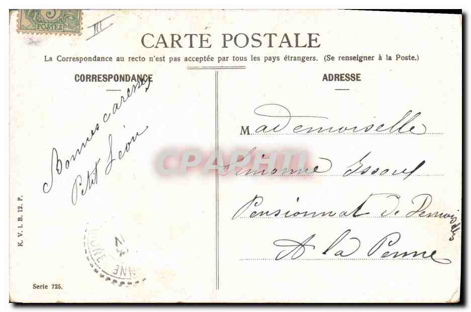 Femme portant un panier de bébés — scène bucolique — K.V.I.B. 12.F. Série 725 — Rückseite