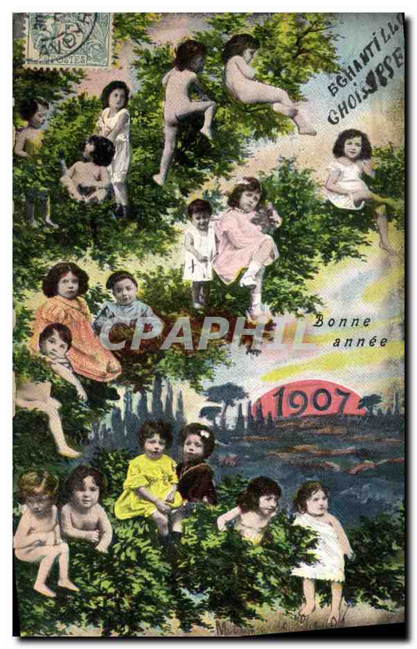 Enfants dans les arbres — Bonne année 1907 — Éditeur anonyme, série 450