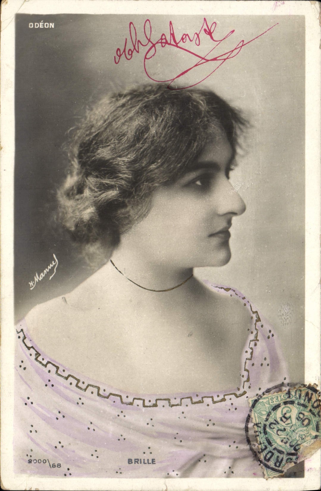 Antike Ansichtskarte Theater Frau mit Brille Odeon Paris