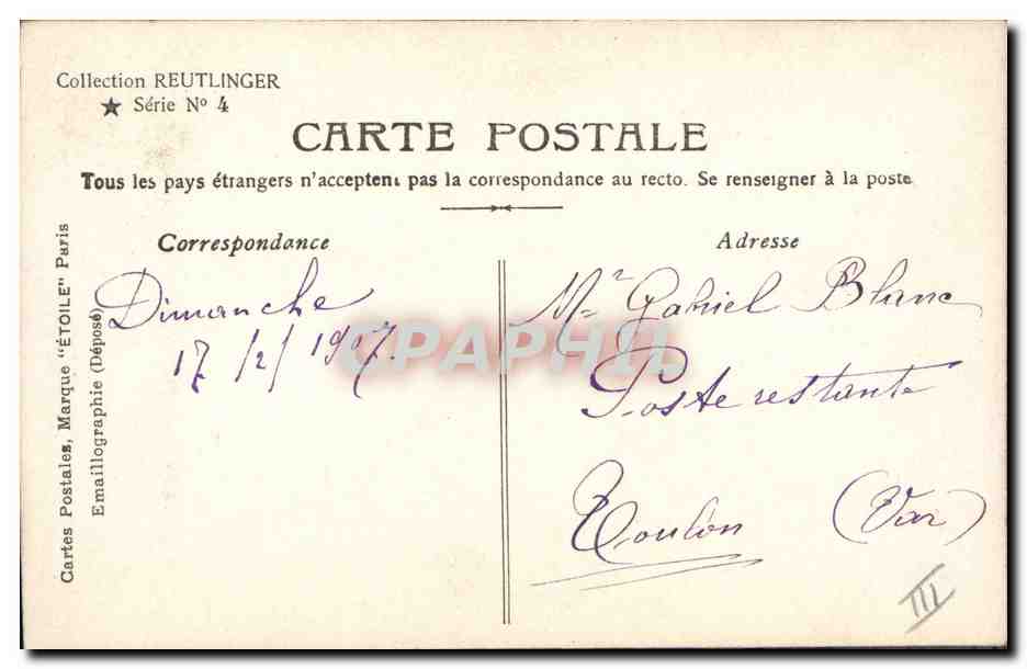 Ellen Baxone — Portrait de femme voilée — Éditeur Reutlinger, N° 44 — Verso