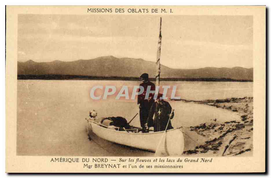 CPA Polaire Amerique du Nord sur les fleuves et les lacs du Grand Nord Mgr Breynat et l'un des ses missionnaires Oblats