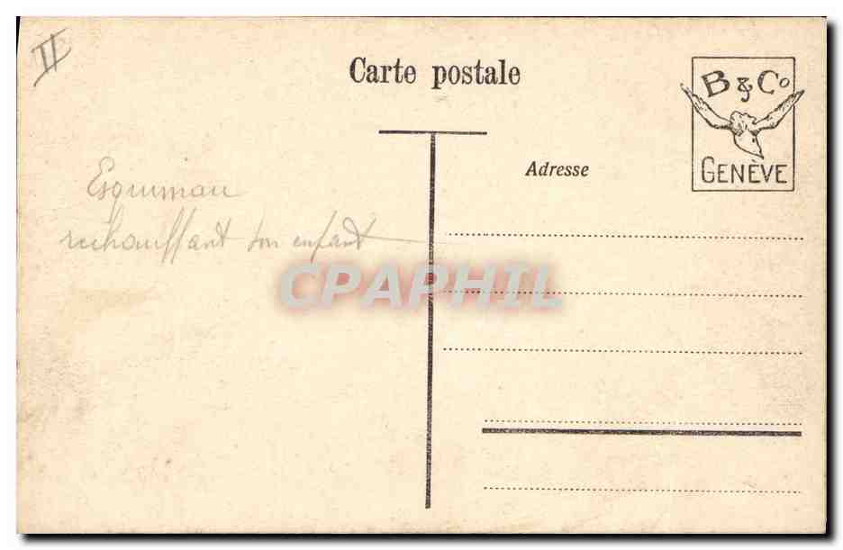 CPA Polaire Amerique du Nord Esquimau rechauffant son enfant — Rückseite