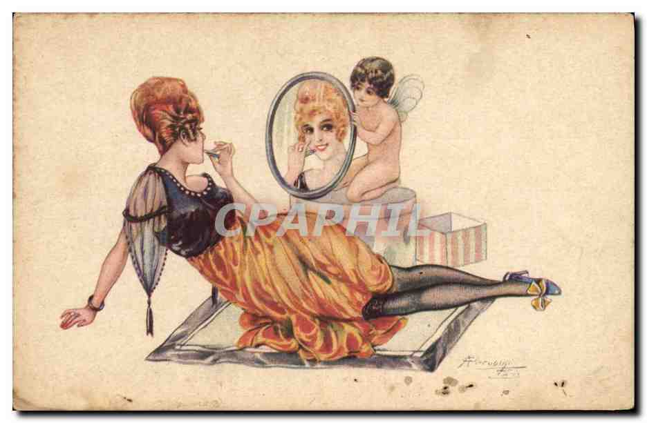 CPA Fantaisie Illustrateur Cherubini Femme ange