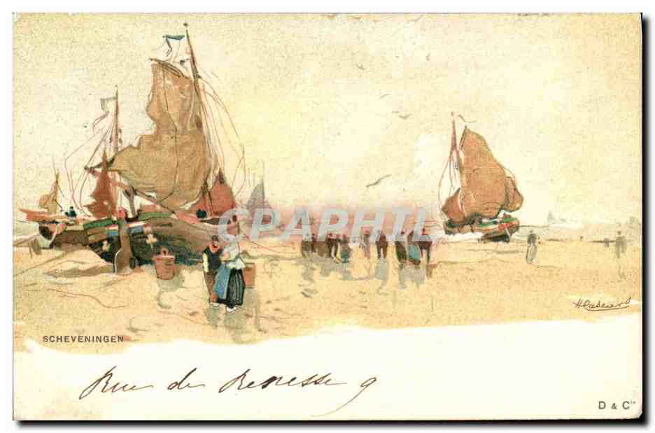 CPA Fantaisie Illustrateur Scheveningen Bateaux