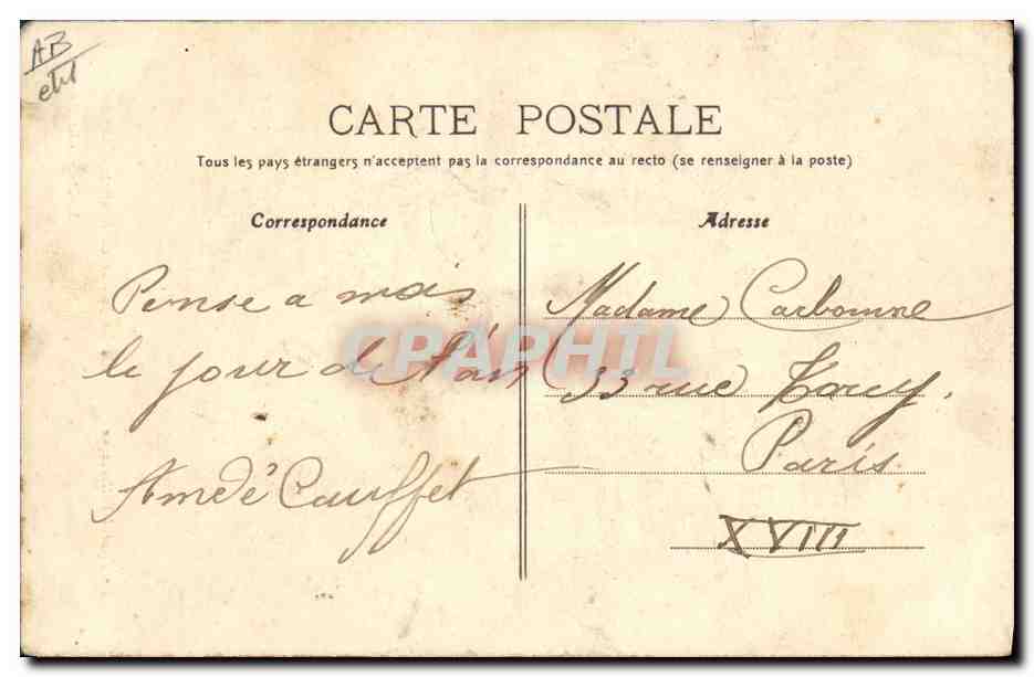 CPA Folklore Cantal Auvergne Le joueur de Musette Cabrettaire — Verso