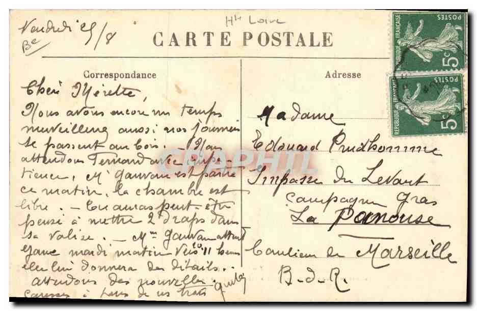 CPA Folklore Auvergne Le couple a cheval Jeunes montagnards se rendant a califourchon a la foire de la Toussaint au Puy — Verso