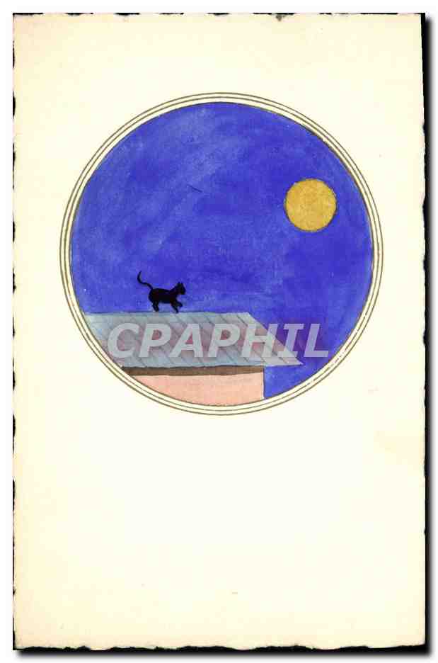 CPA (dessin la main) Chat Lune