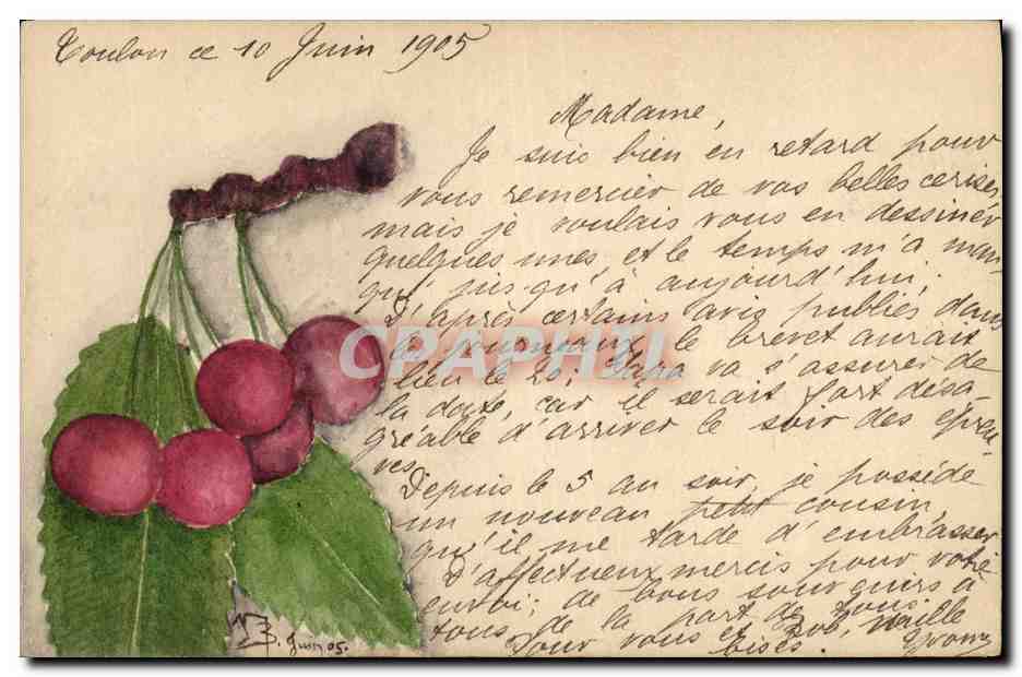 CPA (dessin la main) Cerises