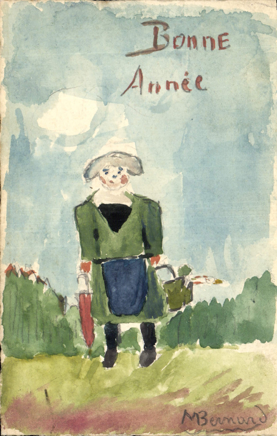 CPA (dessin la main) Femme Bonne annee