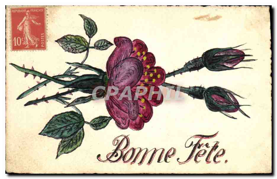 CPA (dessin la main) Fleurs Bonne fete