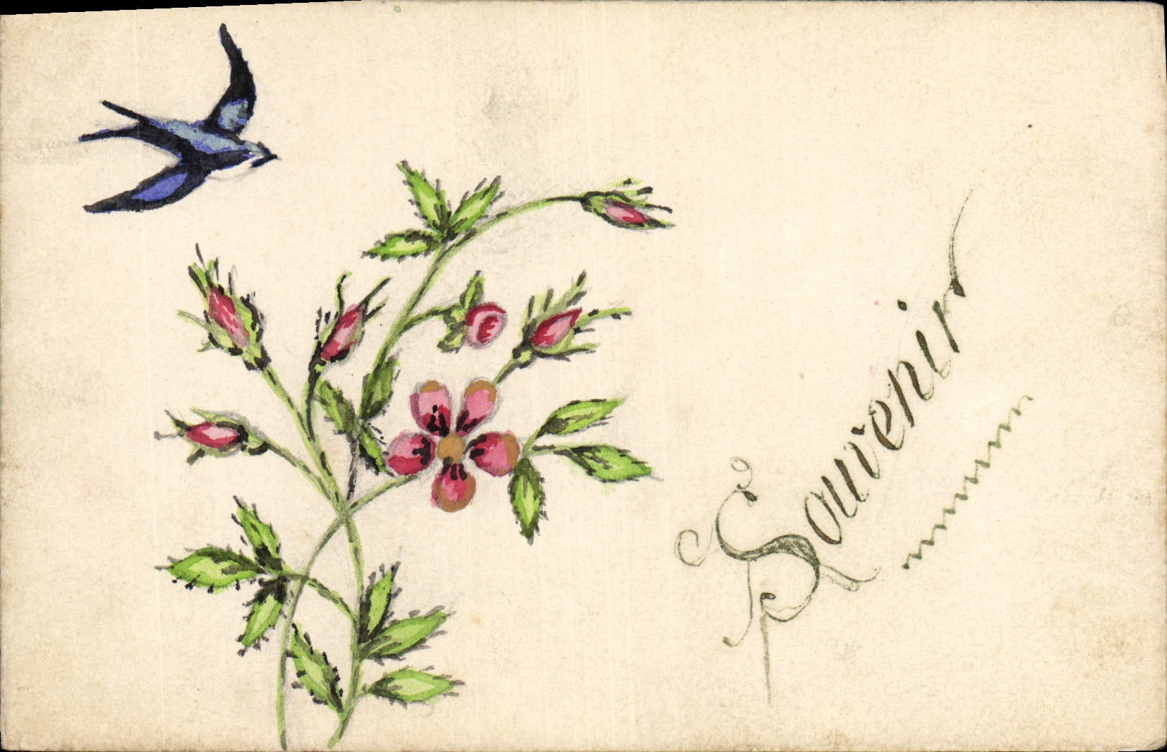 CPA (dessin la main) Fleurs Hirondelle