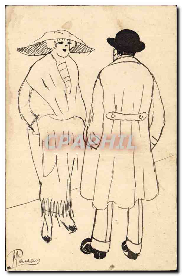 CPA (dessin la main) Homme Femme