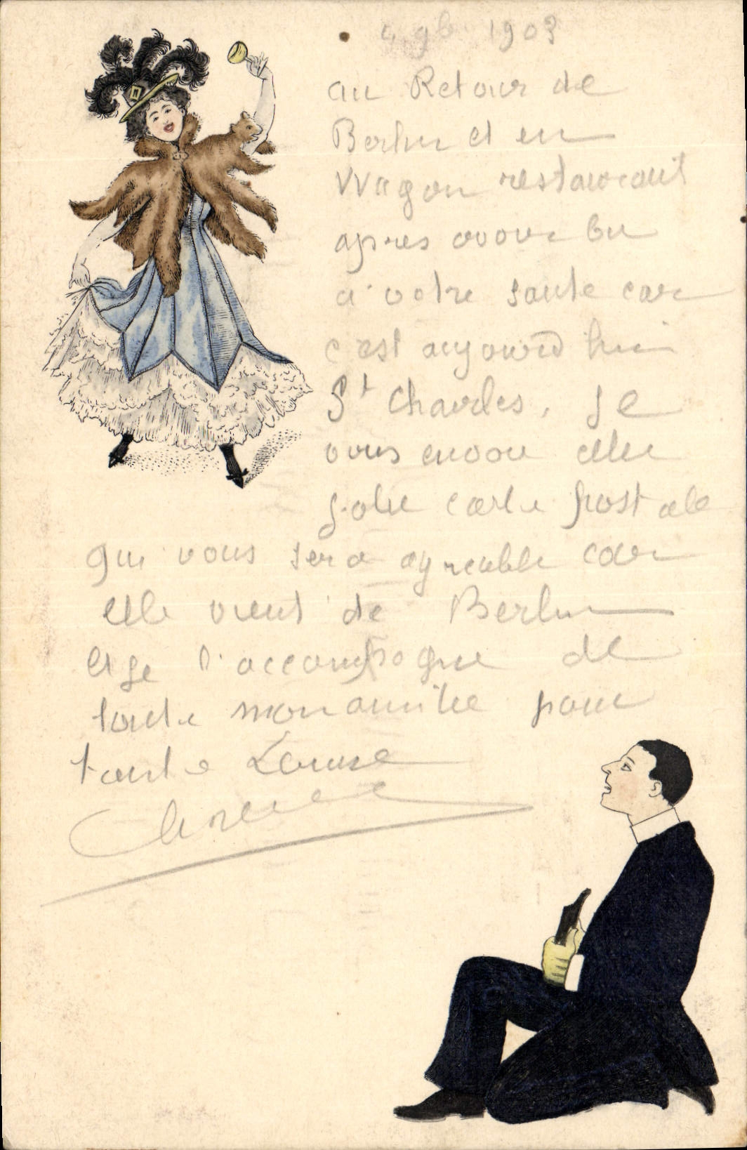 CPA (dessin la main) Homme Femme