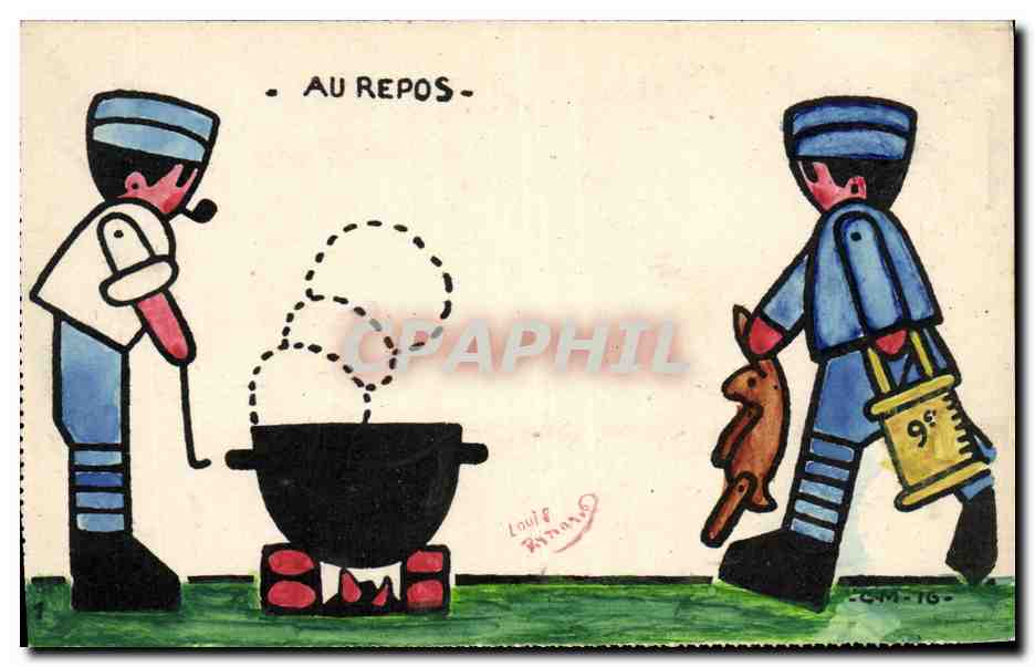 CPA Fantaisie Illustrateur Au repos Soldats Militaria 