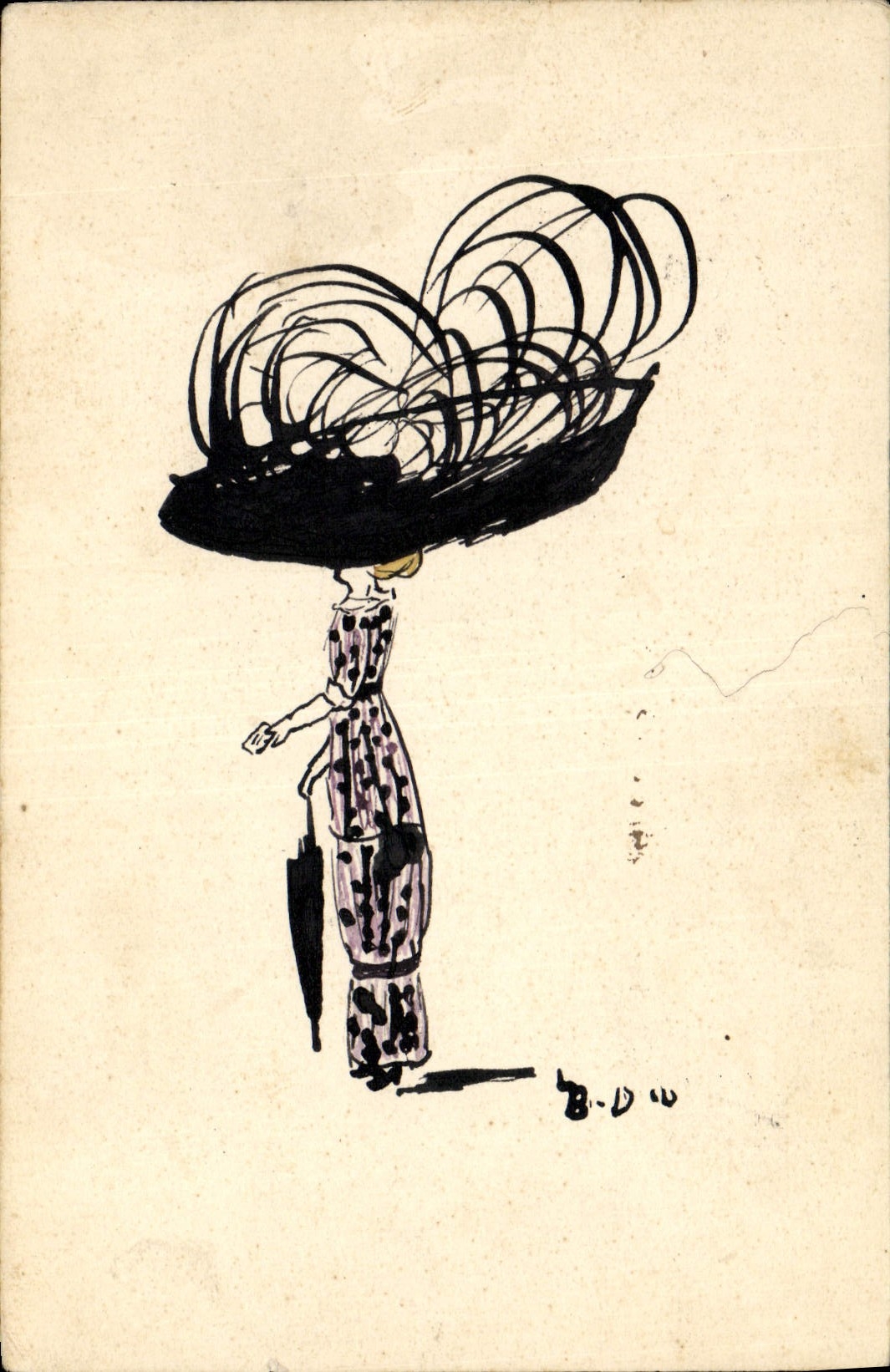 CPA (dessin la main) Femme au chapeau
