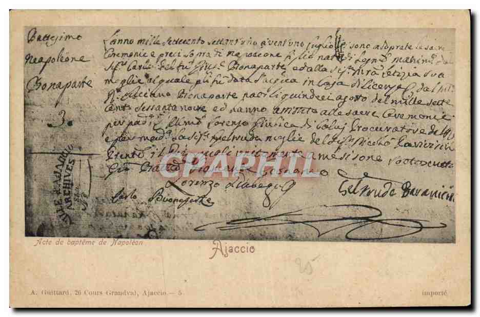 CPA Napoleon 1er Ajaccio Acte de bapteme de Napoleon