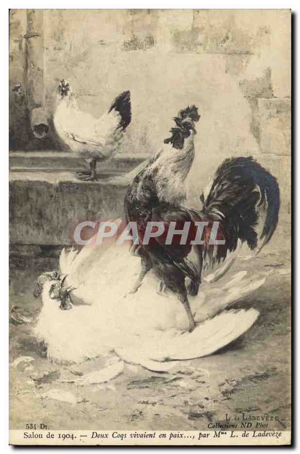 Deux Coqs vivaient en paix... — Salon de 1904 — par Mme L. de Ladeveze