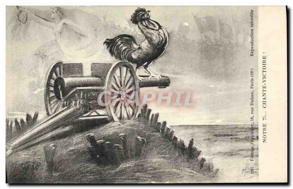 Coq sur canon — reproduction interdite — Édition Zappanec, 18, rue Duban, Paris (10e)