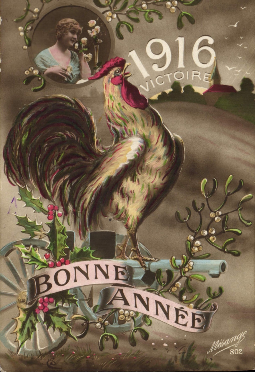 CPA Coq Poule Bonne annee 1916