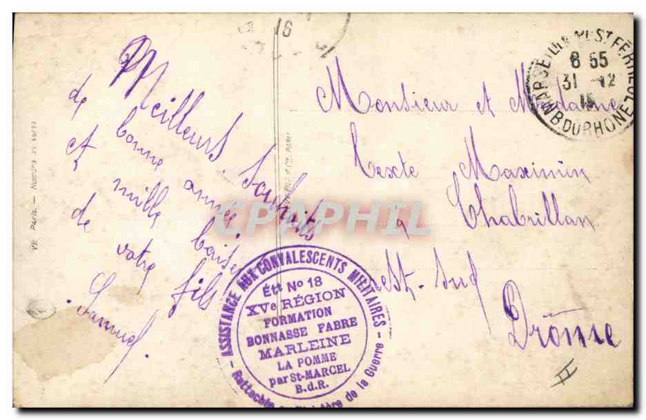 CPA Coq Poule Bonne annee 1916 — Rückseite