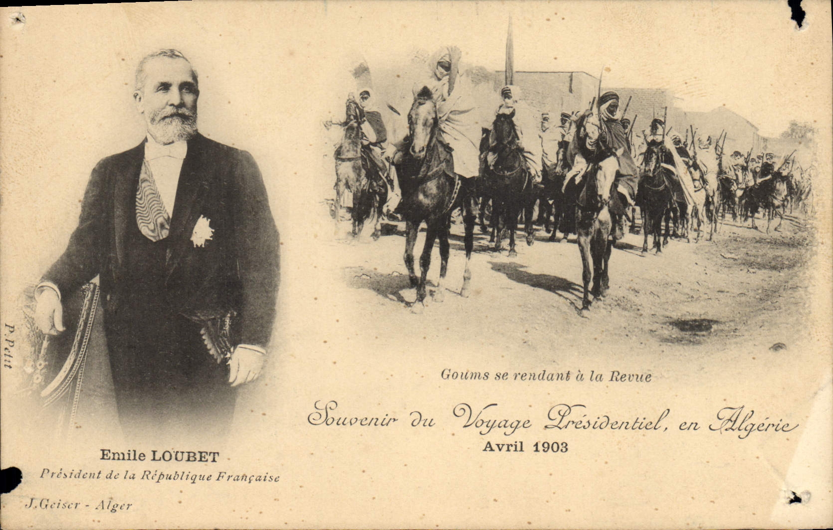 CPA Militaria Emile Loubet Goums se rendant a la revue Algerie Avril 1903