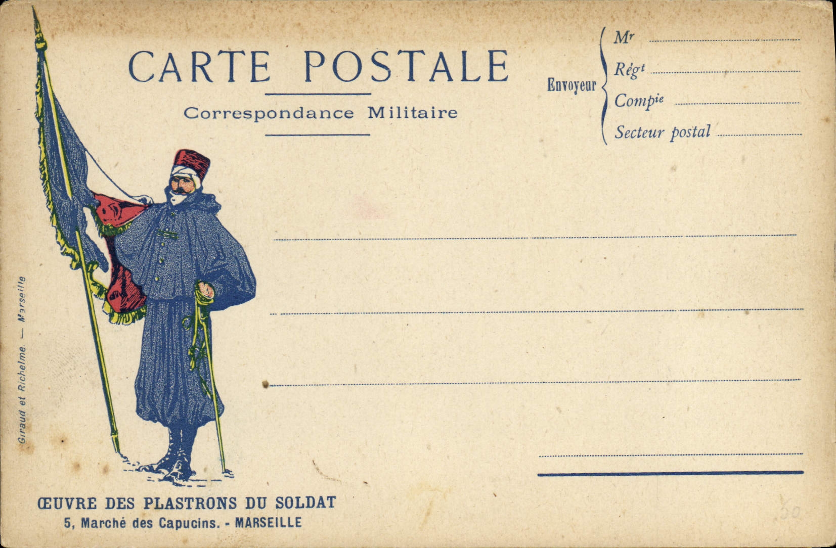 CPA Militaria Plastrons du soldat Marche des Capucins Marseille Spahis