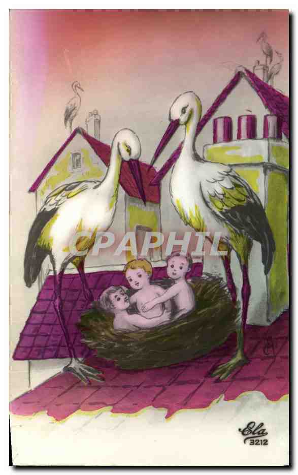 CPA Fantaisie Enfants Bebes Cigognes