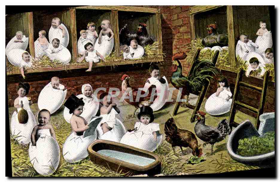CPA Fantaisie Enfants Bebes Coq