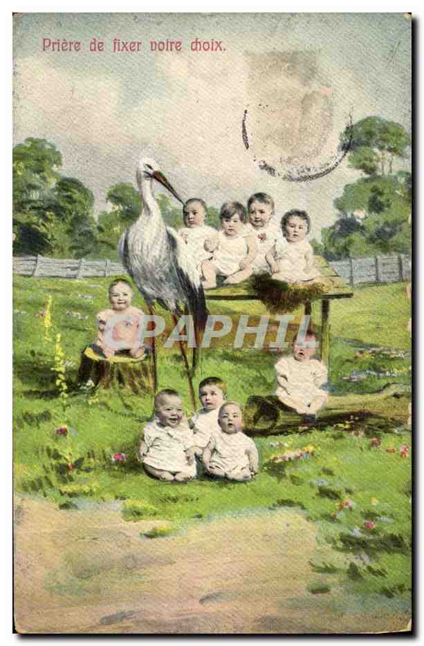 CPA Fantaisie Enfants Bebes Cigogne
