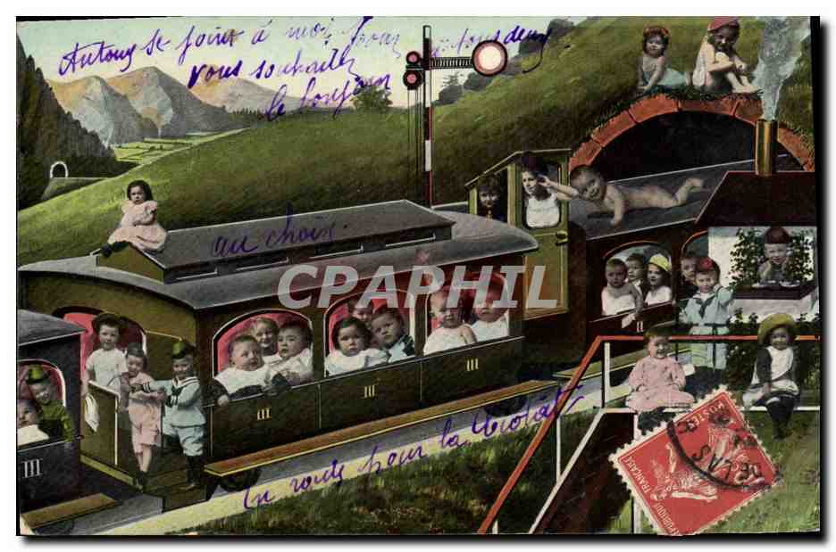 CPA Fantaisie Enfants Bebes Train