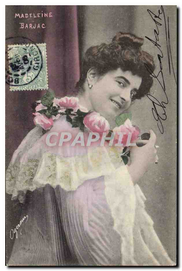 Madeleine Barjac — Portrait in einem Rüschenkleid und Rosen — Ogeron