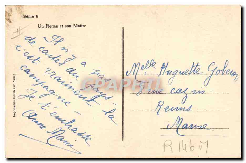 CPA Polaire Un renne et son maitre — Rückseite