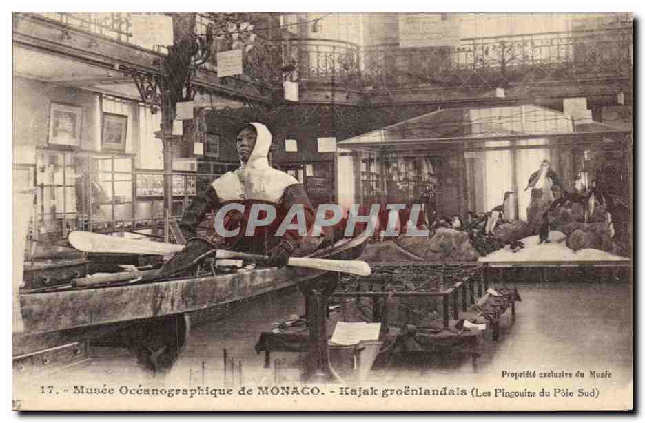 CPA Polaire Musee oceanographique de Monaco Kajak groenlandain Les Pingouins du Pole Sud