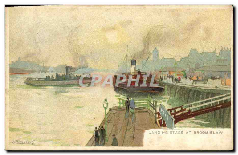 CPA Fantaisie Illustrateur Landing stage at Broomielaw Bateaux