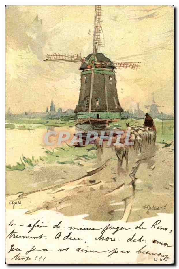 CPA Fantaisie Illustrateur Moulin a vent Moutons